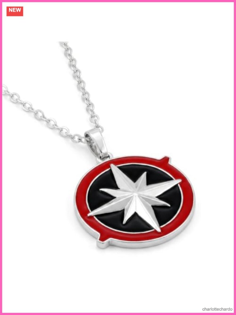 White Gold Plated Star Compass Pendant Necklace Adjustable Cable Chain Fan Gift